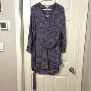 Rebecca Taylor Silk Purple Printed Shirt Long Sleeve Dress with Tie Belt Size 6